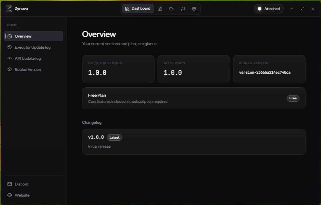 Zynova Executor home screen interface